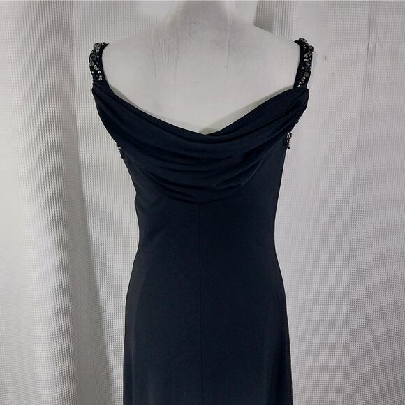 NWT! CALVIN KLEIN! GORGEOUS JEWELED/,BEADED STRAPS BLACK STRETCH KNIT GOWN! SZ 6 - Picture 7 of 11